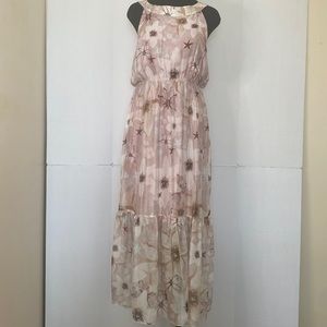 Le Ragazze Women’s Maxi. Floral Dusty Pink. Silk Blend Dress size M.
